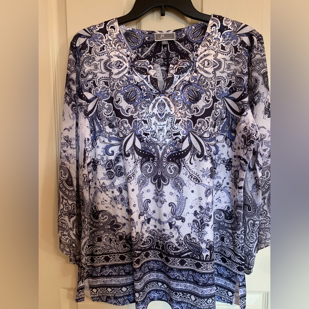 JM Collection Polyester Blue Top